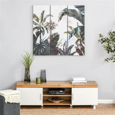 Triptyque imprimé et peint paysage tropical dim 90L x 30l cm x3