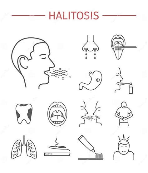 Halitosis Síntomas Tratamiento Línea Iconos Fijados Vector Stock De