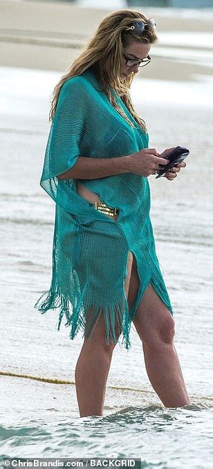 Claire Sweeney Wears Teal And Gold Bikini On Barbados Beach Daily Mail Online