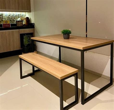 Mesa De Jantar Lugares Banco Estilo Industrial Mercado Livre