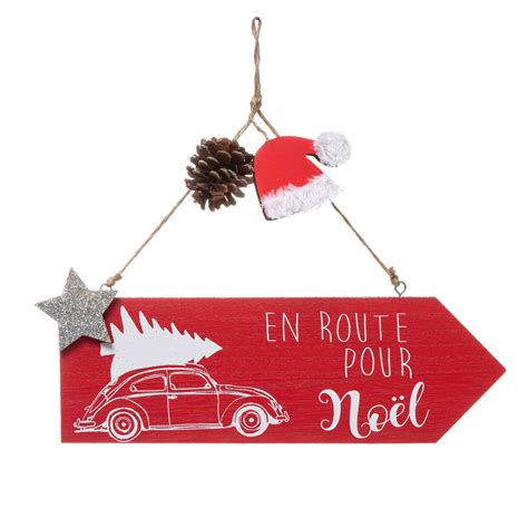 Pancarte En Bois En Route Pour Noël 29cm Rouge Orca