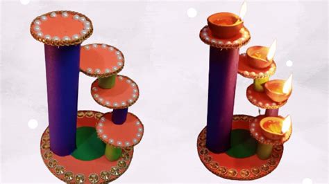 Easy Diwali Diya Stand Making At Home Cardboard And Paper Decoration