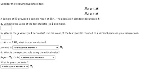 Solved Consider The Following Hypothesis Test Ho U 18