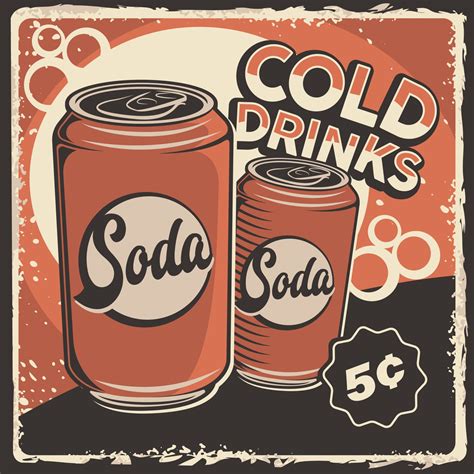 Cold Soft Drink Signage Poster Retro Rustic Classic Vector