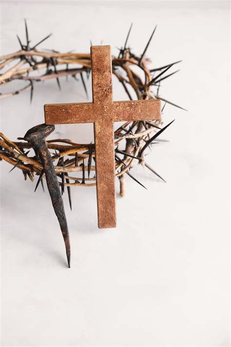 Jesus Crown Thorns and Nails and Cross on a White Background. Easter ...