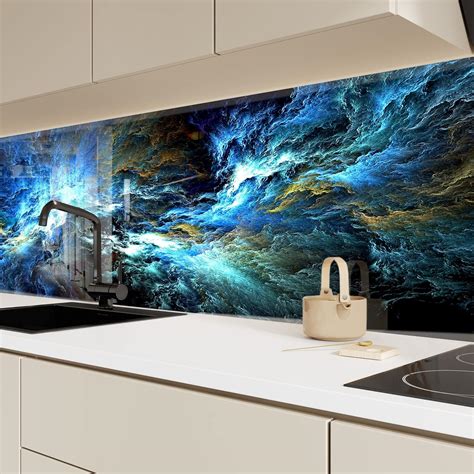 Myphotostation Blue Abstract Tempered Glass Backsplash X Blue Sky