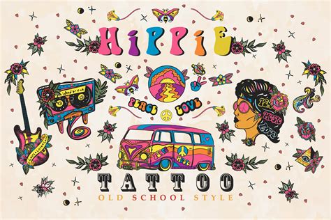 Hippie Tattoo Graphics Creative Market