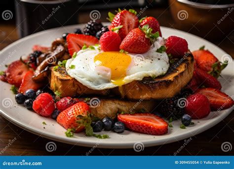 English Breakfast On A Plate Highlighting The Golden Yolk Of The Fried