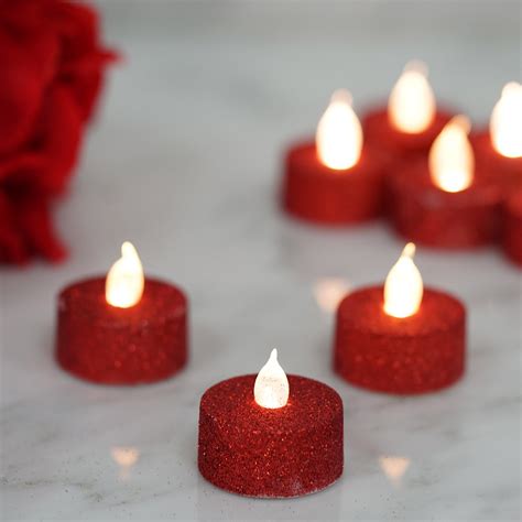 Red Glitter Flameless Led Candles Battery Operated Tea Light Candles Tableclothsfactory