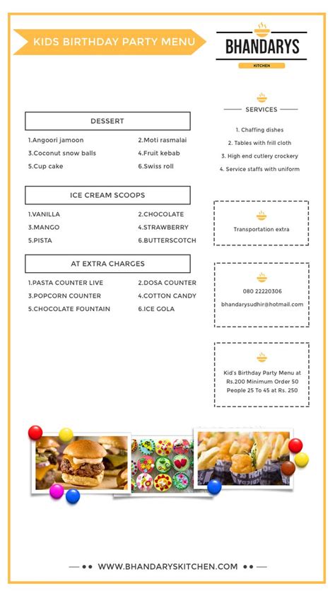 Kids Menu Option 1 Kids Menu Kids Party Menu Party Menu