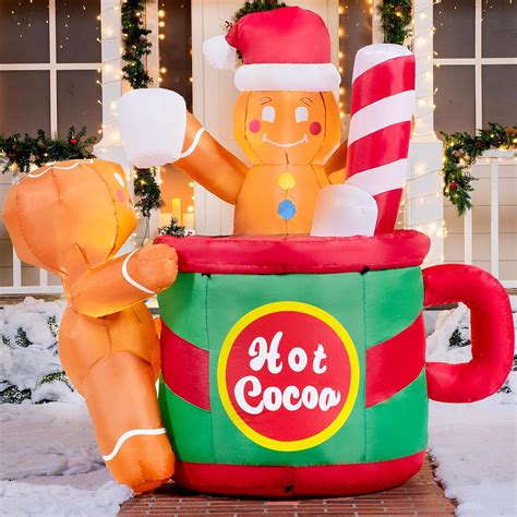 6 FT LED Christmas Inflatables Gingerbread Man In Hot Cocoa Mug Joyfy One Stop Shop For All