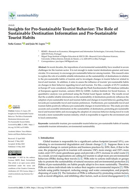 Pdf Insights For Pro Sustainable Tourist Behavior The Role Of Sustainable Destination