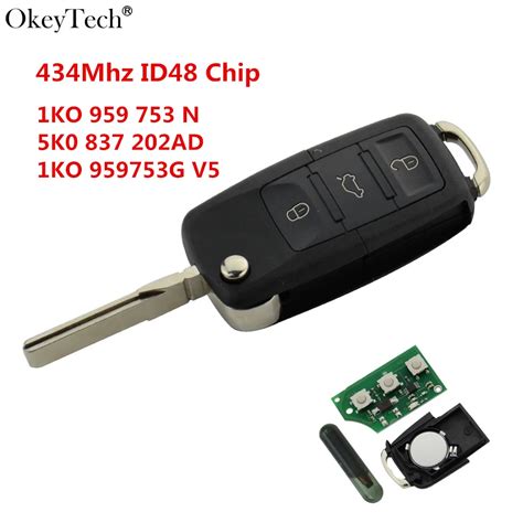 1J0 959 753 DC Flip Remote Key 3 1 Button 315MHz ID48 Chip For