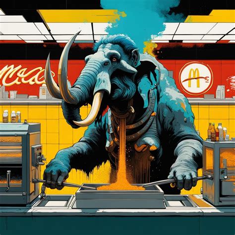 Mastodon Working The Fryer At Mcdonalds Ai Generated Artwork