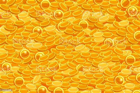 Gold Coin Pattern Background Pile Of Gold Coins Reasure Top View Vector