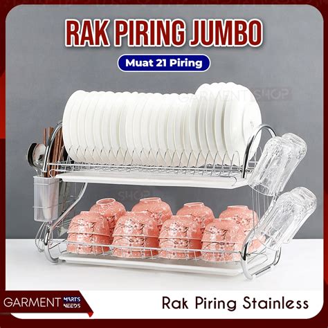 Jual Rak Piring Jumbo Stainless Steel 2 Susun Rak Dapur Mangkok Gelas