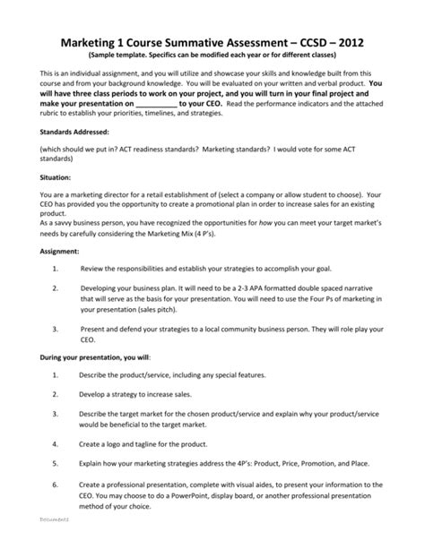 Marketing 1 Course Summative Assessment CCSD