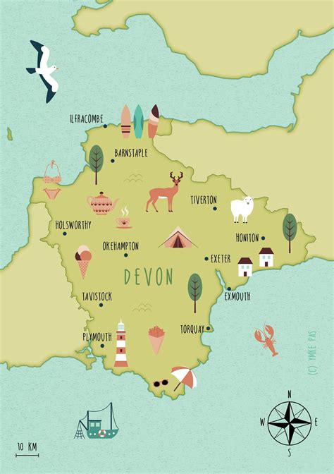 Illustrated Map of Devon Art Print Poster Travel Map Digital Download ...