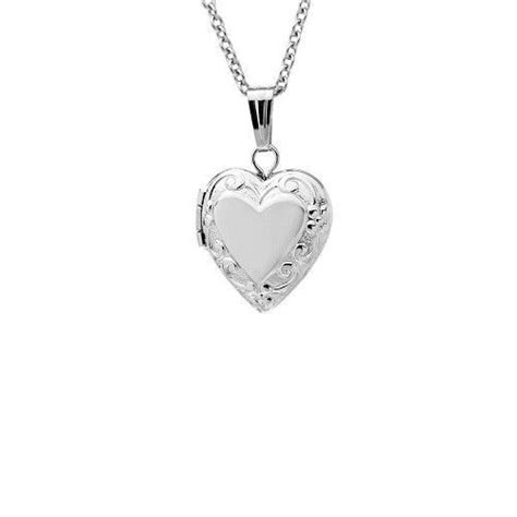 Small Sterling Silver Childs Heart Locket With Floral And Scroll