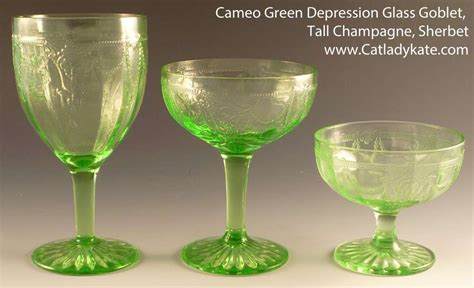 Cameo Green Depression Glass Stemware For Comparison Goblet And Two Sherbets