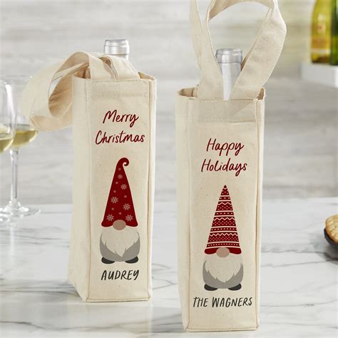 Christmas Gnome Personalized Wine Tote Bag Christmas Gifts Wine Gift