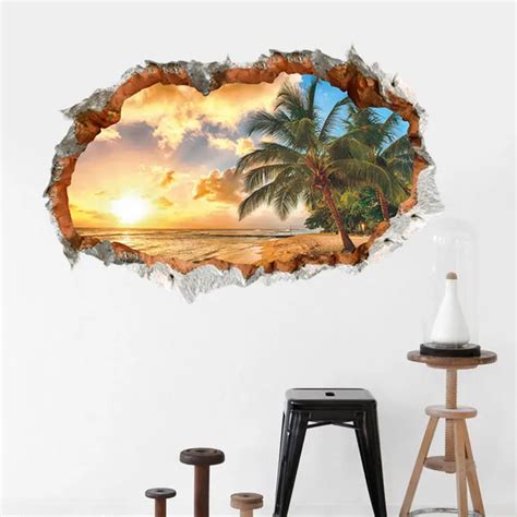 DIY Removable Sunshine Beach 3D Window View Wall Art Sticker Vinyl