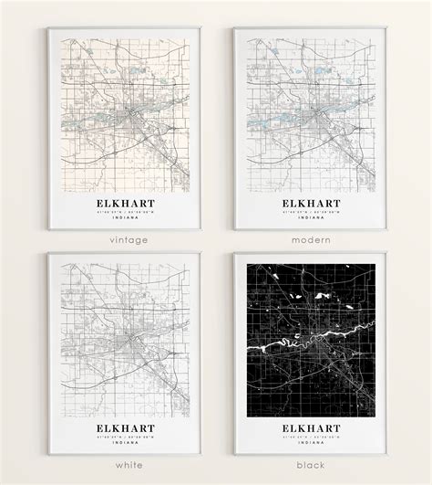 Elkhart Indiana In Map Elkhart City Map Elkhart Print Etsy