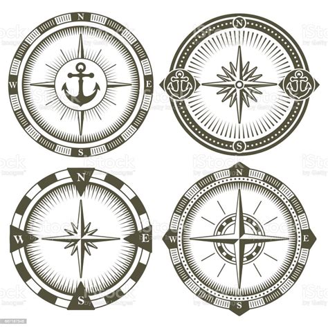 Set Of Vintage Compasses Stock Illustration Download Image Now West