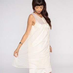 Off White Nightgown Lingerie Filmy Slip Dress 70s Babydoll Etsy