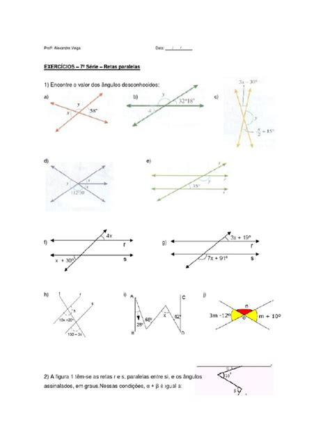 Retas Paralelas Cortadas Por Uma Transversal Exercícios Pdf - Retas Paralelas Cortadas Por Uma Transversal | PDF