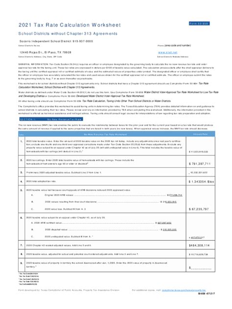 Fillable Online Tax Rate Calculation Worksheet Socorro