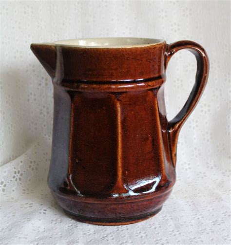 Unique Vintage Brown Stoneware Crock Octagonal Sided Pitcher Etsy