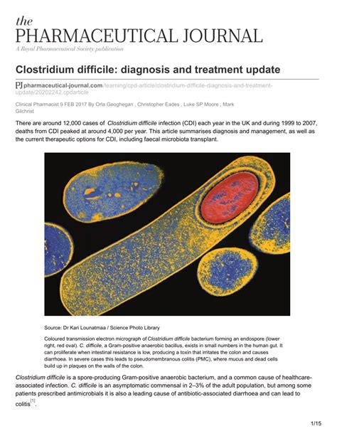 Pdf Clostridium Difficile Diagnosis And Treatment Update