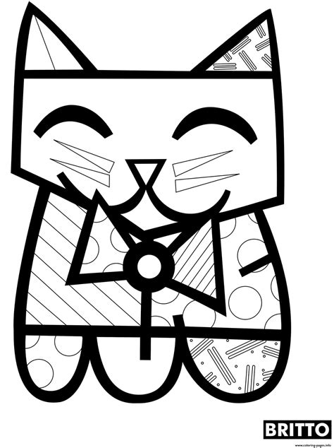 Cute Cat By Romero Britto Coloring Page Free Printable Coloring Pages