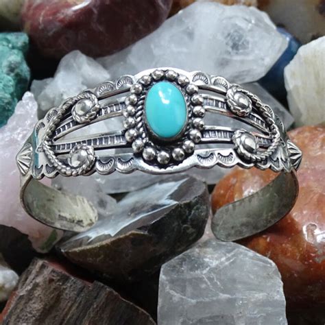 Vintage Navajo Turquoise Cuff Bracelet Bell Trading Post Fred Etsy