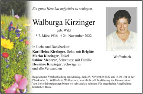 Traueranzeigen Von Walburga Kirzinger Mittelbayerische Trauer