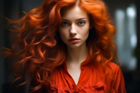 Premium Photo Woman With Red Hair Is Looking At The Camera Generative AI