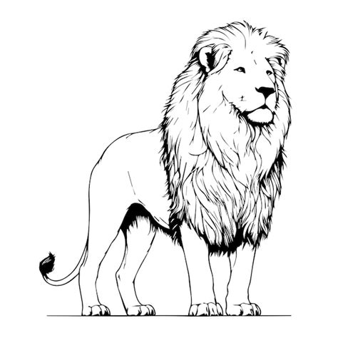 Premium Vector | Full body lion in line art drawing flat design style ...