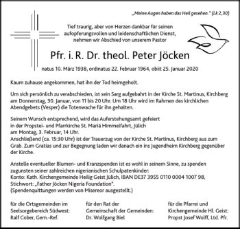 Traueranzeigen Von Pfr I R Dr Theol Peter J Cken N Aachen Gedenkt