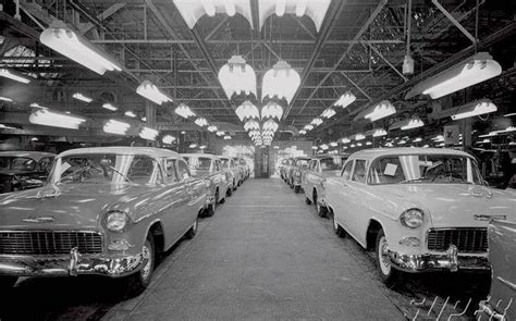 Old Cars Are Lined Up In An Assembly Line