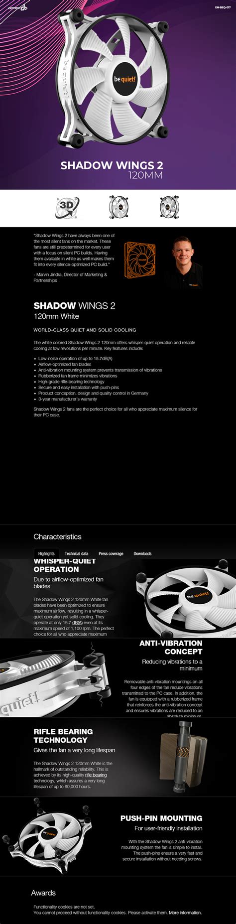 Ventilador be quiet! Shadow Wings 2 / 120mm / 1100RPM / Blanco Negro ...