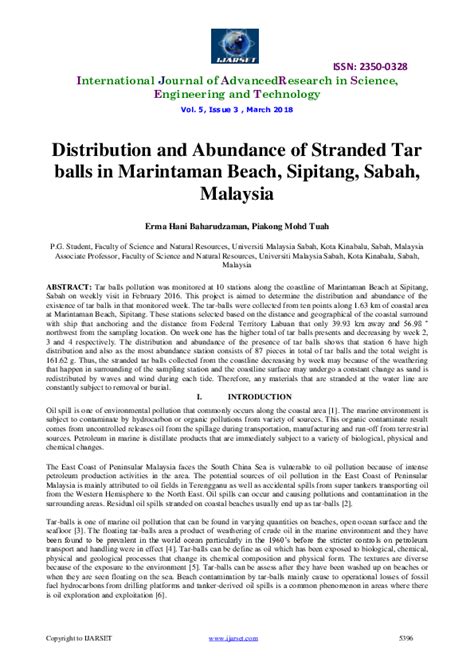 (PDF) Distribution and Abundance of Stranded Tar balls in Marintaman Beach, Sipitang, Sabah ...