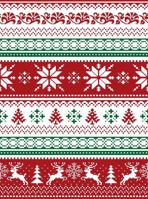 Nordic Seamless Knitted Christmas Red And Green Pattern Vector 8257996