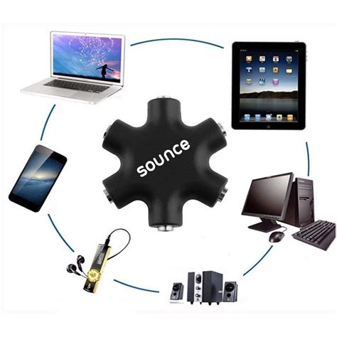 Sounce 5 Way Multi Headphone Audio Splitter Aux Adapter Connector Mult