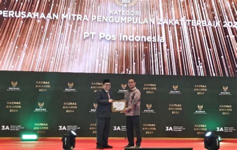 Pengumpul Zakat Terbaik Pos Indonesia Raih Penghargaan Baznas Award