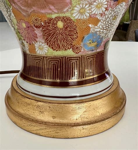 Pair of Japanese Satsuma Floral Porcelain Table Lamps For Sale at 1stDibs