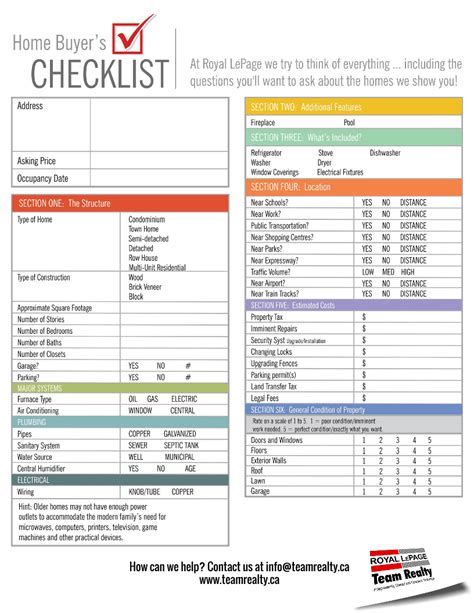 Printable Home Buyer Checklist Template