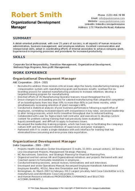 10 Organizational Development Manager Resume Samples And Templates For 2025