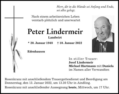 Traueranzeigen von Peter Lindermeir Allgäuer Zeitung