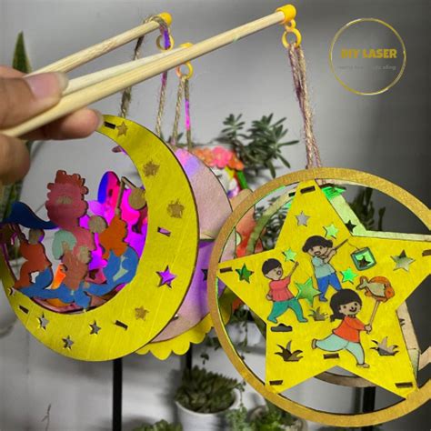 Lồng đèn trung thu hot trend 2025 bằng GỖ chạy bằng pin tự tô màu Shopee Việt Nam